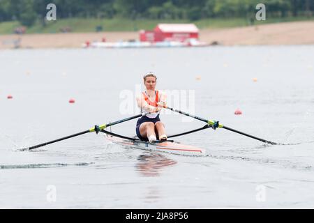 BELGRADE, SERBIA - MAY 28: Karien Robbers of the Netherlands competes in the Women's Single Sculls Final C during the World Rowing Cup at the Sava Lake on May 28, 2022 in Belgrade, Serbia (Photo by Nikola Krstic/Orange Pictures) Stock Photo