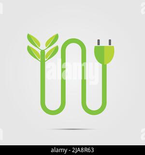 Power plug green two colors ecology emblem or logo. Vector illustration Stock Vector