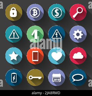 Warning Signs and Social Icons set with Long Shadow.Symbols used in everyday life. application vector illustrator Stock Vector