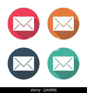 Mail icon with long shadow black on white background,Simple design style,Vector llustration Stock Vector