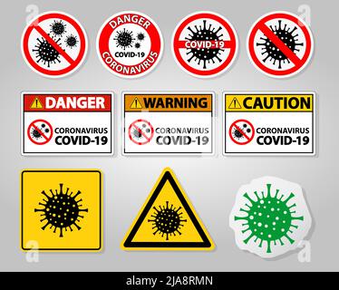 Warning sign,caution outbreak coronavirus covid 19 Stock Vector