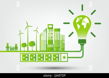 Energy ideas save the world concept Power plug green ecology Stock Vector