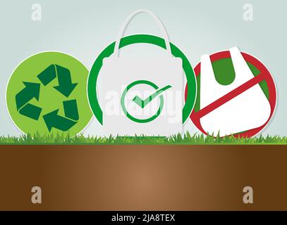 Ecology and Environmental Save World Concept,No plastic bags.Vector illustration Stock Vector