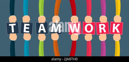Hands Connecting Concept,Group of Holding handle show teamwork summit workers are meeting in the same power room. Stock Vector