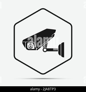 Cctv camera isolated on white background with long shadow black,Simple design style.vector illustration Stock Vector