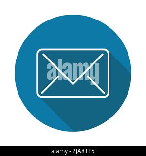 Mail icon with long shadow black on white background,Simple design style,Vector illustration Stock Vector