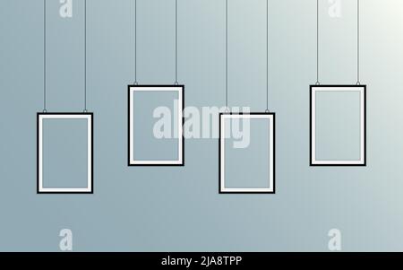 Set Realistic black picture frame Stock Vector