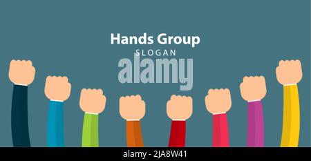 Hands Connecting Concept,Group of Holding handle in a circle the summit workers are meeting in the same power room. Stock Vector