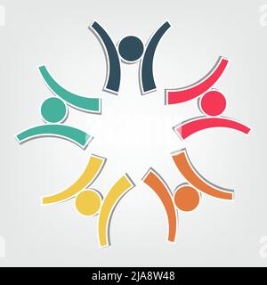 Group of five people in a circle.Teamwork meeting.people are meeting in the room.Powerful combined forces. Stock Vector