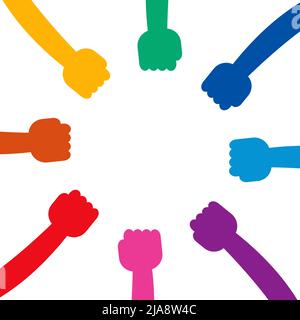 Hands Connecting Concept,Group of Holding handle in a circle the summit workers are meeting in the same power room. Stock Vector