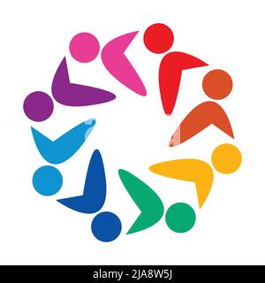 Group of eight people logo in a circle.Persons teamwork Stock Vector