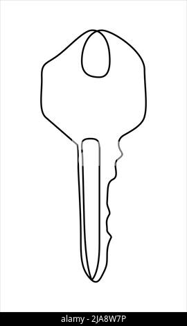 Continuous line key. Minimalist key illustration for hotel room, home, car, locker. Vector element for real estate sale Stock Vector