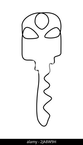 Continuous line key. Minimalist key illustration for hotel room, home, car, locker. Vector security, web safety Stock Vector
