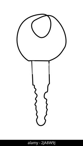 Continuous line key. Minimalist key illustration for hotel room, home, car, locker. Vector element for real estate sale Stock Vector