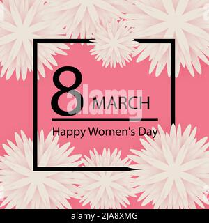 Abstract Pink Floral Greeting card - International Happy Women's Day - 8 March holiday background with paper cut Frame Flowers.,Vector llustration Stock Vector