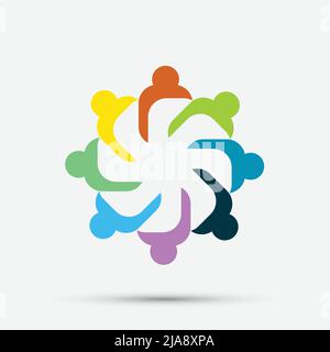 teamworking embracing eight people. Eight people in a circle,Vector illustration Stock Vector