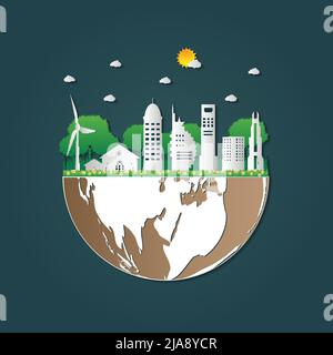 Building Ecology.Green cities help the world with eco-friendly concept ideas,Vector illustration Stock Vector