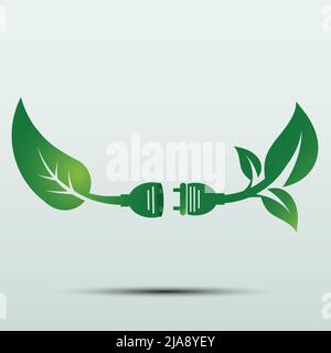 Power plug green ecology emblem or logo,Vector illustration Stock Vector