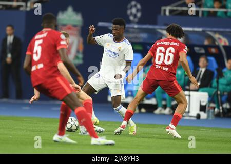 Paris, France. 28th May, 2022. Vinicius Junior (Real Madrid)Trent Alexander-Arnold (Liverpool)                                         during the Uefa Champions League  match between Liverpool 0-1 Real Madrid   at Stade de France on May 28, 2022 in Paris, France. (Photo by Maurizio Borsari/AFLO) Credit: Aflo Co. Ltd./Alamy Live News Stock Photo