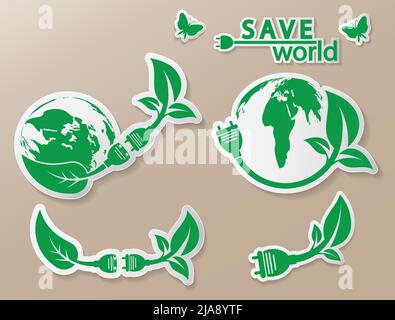 Power plug green ecology emblem or logo,Vector illustration Stock Vector