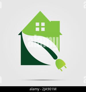 Green Eco House or Logo power plug nature green,Vector illustration Stock Vector