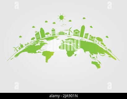 Ecology.Green cities help the world with eco-friendly concept ideas,Vector illustration Stock Vector