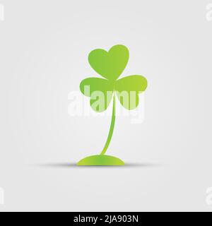 Three leaf Irish clover icon. Bright green shamrock, isolated on white,Vector illustration Stock Vector