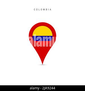 Teardrop map marker with flag of Colombia. Colombian flag inserted in the location map pin. Flat illustration isolated on white background. Stock Photo