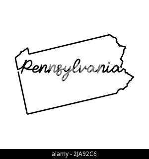 Pennsylvania US state outline map with the handwritten state name. Continuous line drawing of patriotic home sign. A love for a small homeland. T-shir Stock Photo