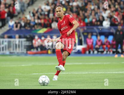 Paris, France. 28th May, 2022. Fabinho of Liverpool during the UEFA Champions League Final football match between Liverpool FC and Real Madrid CF on May 28, 2022 at Stade de France in Saint-Denis near Paris, France - Photo Jean Catuffe / DPPI Credit: DPPI Media/Alamy Live News Stock Photo