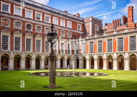 9 June 2019: Richmond upon Thames, London, UK - The Fountain Court in Hampton Court Palace, the former royal residence in West London. Stock Photo