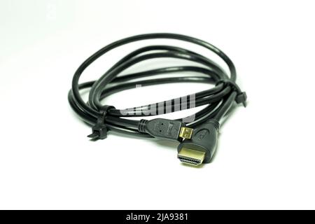 Close up HDMI to Mini Micro HDMI socket jack macro equipment for audio, video data, isolated on white background. Stock Photo