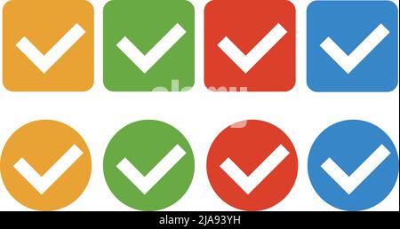 Colorful icon set of check box. A square and circle vector. Editable vector. Stock Vector