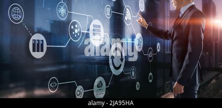 Man clicks on the Update icon. Upgrading concept Stock Photo