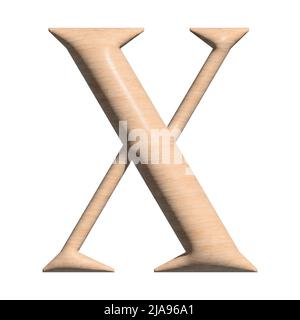 3D Wood capital X letter illustration on white background Stock Photo