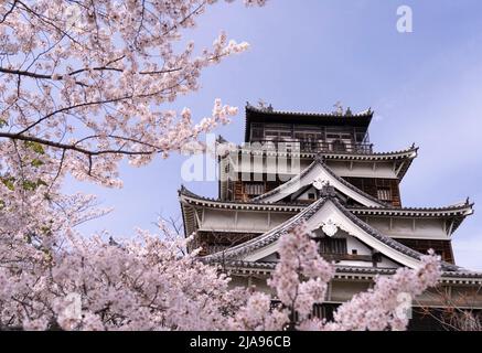Hiroshima Castle and cherry blossom, Hiroshima City, Western Honshu, Japan Stock Photo
