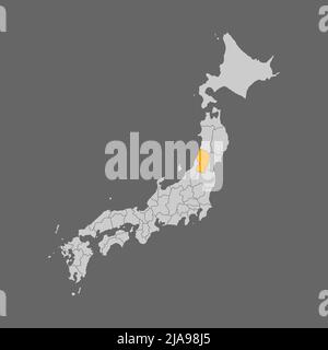 Yamagata prefecture highlight on the map of Japan Stock Vector