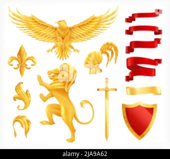 Heraldic animals decorative elements set realistic isolated vector illustration Stock Vector