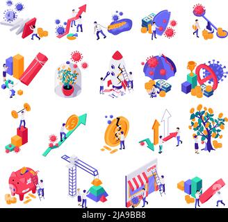 Economic crisis isometric icons set isolated vector illustration Stock ...