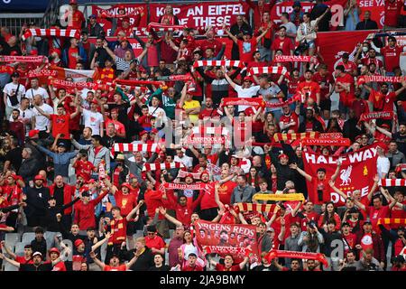 Saint Denis, France. 28th May, 2022. Liverpool fans during UEFA Champions League final match between Liverpool FC and Real Madrid at Stade de France in Saint-Denis, north of Paris, France on May 28, 2022. Photo by Christian Liewig/ABACAPRESS.COM Credit: Abaca Press/Alamy Live News Stock Photo