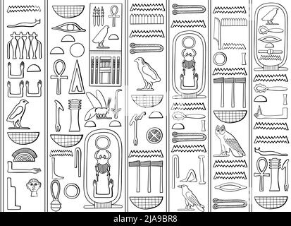 Ancient Egyptian writing hieroglyphics on a stone. Vector image isolated on a white background. Stock Vector