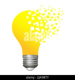 Vector yellow light bulb with a cap with mosaic elements isolated on white background. Stock Vector