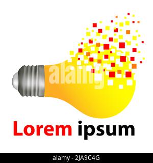 Vector yellow light bulb with a cap with mosaic elements isolated on white background. Stock Vector