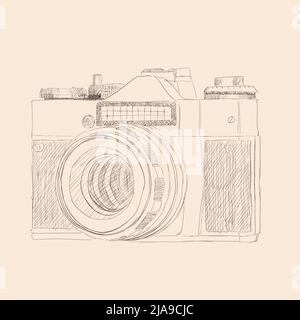 Film retro camera. Hand sketch in vector. Stock Vector