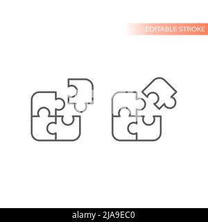 Jigsaw puzzle piece line vector icon. Business idea and solution outlined symbol. Stock Vector