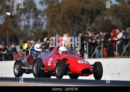 Winton, Australia. 29 May, 2022. Norman Falkiner lines up the scarlet 1959 Stanguellini FJ on the grid for the start of the Historic Winton Coad Memorial Trophy. Historic Winton is Australia's largest and most popular all-historic motor race meeting. Credit: Karl Phillipson/Optikal/Alamy Live News Stock Photo