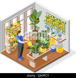 Plants composition with pots seeds and soil isometric vector illustration Stock Vector