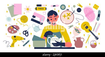 big set of sewing equipment icons isolated. Vector illustration in Hand ...