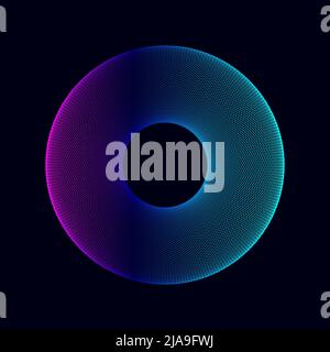 Colorful spirograph on blue background. Concentric wormhole or black hole. Donut shaped wireframe. Digital technology design element. Vector Stock Vector
