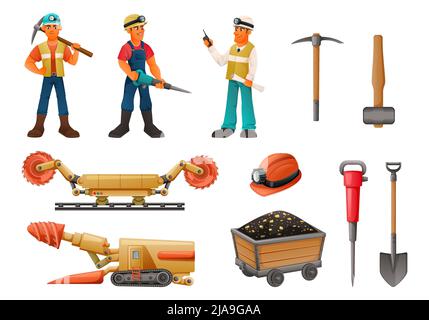 Mine instruments set isolated on black background. Vector cartoon ...
